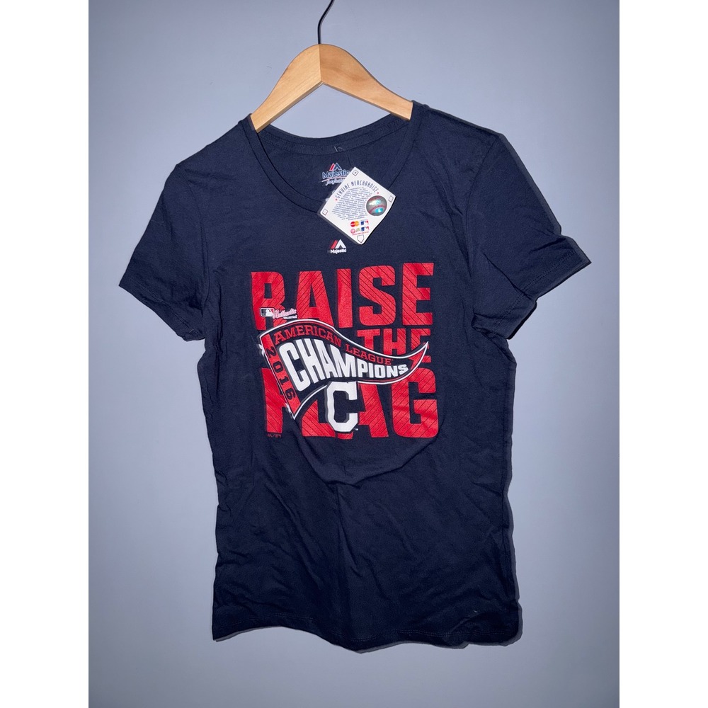 Majestic Cleveland Indians 2016‎ AL Champions Raise The Flag T-Shirt Womens L